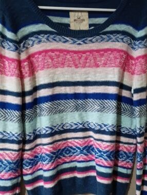 Hollister Multistripe Crewneck Sweater in Navy, Pink & Mint